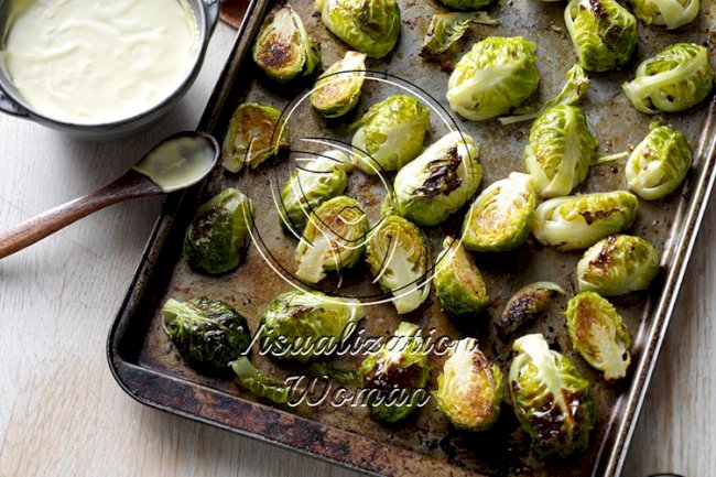 Garlic-Roasted Brussels Sprouts with Mustard Sauce