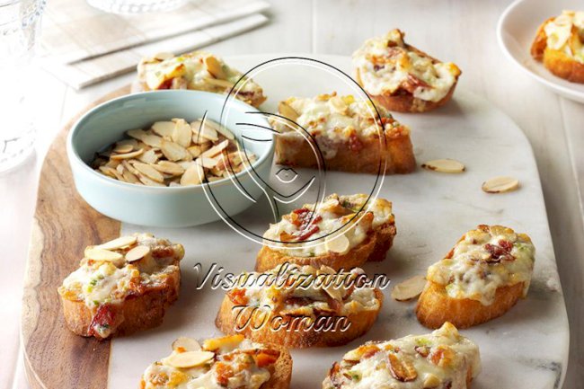 Almond-Bacon Cheese Crostini