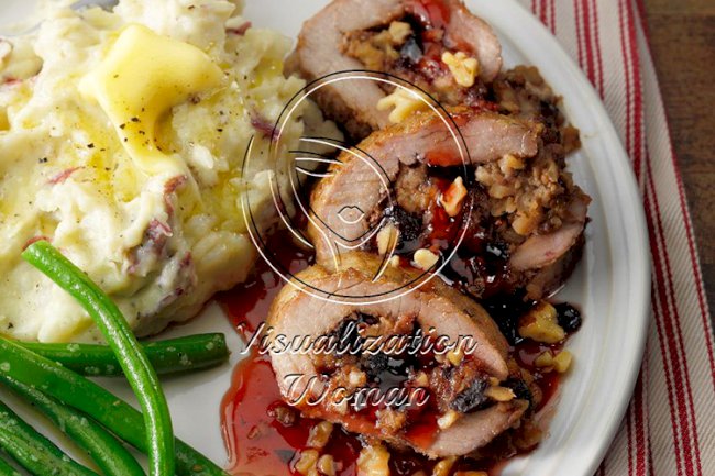 Apple and Walnut Stuffed Pork Tenderloin with Red Currant Sauce