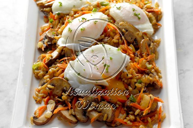 Mushroom and Brown Rice Hash with Poached Eggs