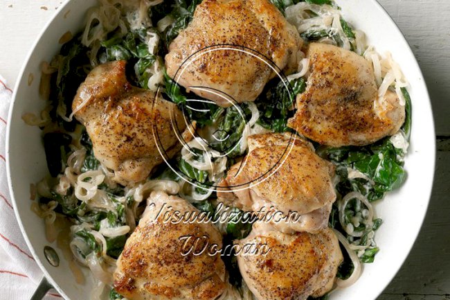 Chicken Thighs with Shallots & Spinach