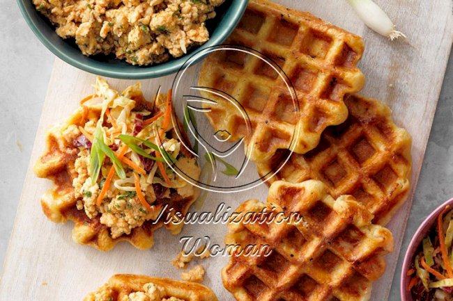 Peanut-Cilantro Ground Chicken and Waffles