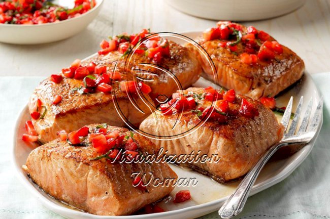 Seared Salmon with Strawberry Basil Relish