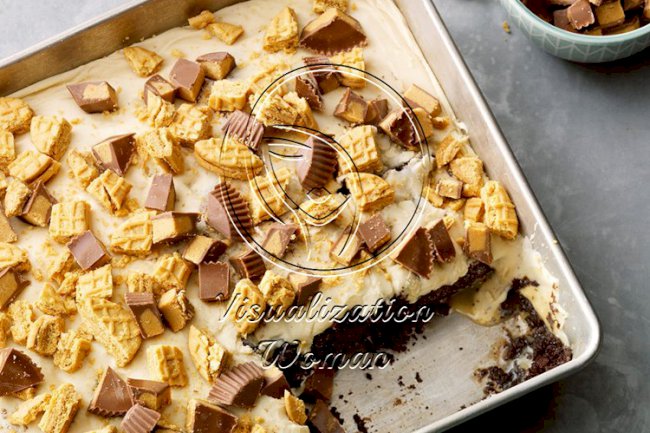 Peanut Butter Chocolate Poke Cake