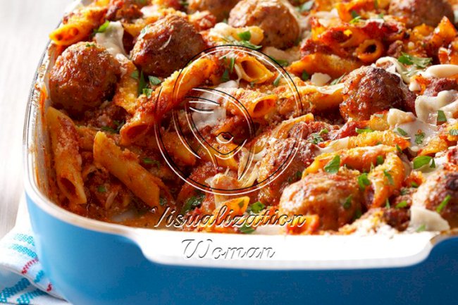Three-Cheese Meatball Mostaccioli