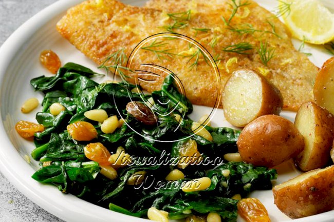 Spinach with Pine Nuts and Raisins