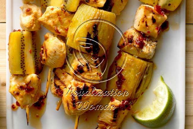 Grilled Kiwi-Chicken Kabobs with Honey-Chipotle Glaze