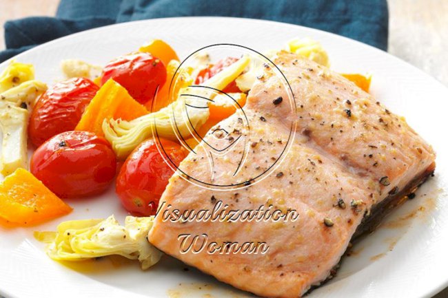 Caesar Salmon with Roasted Tomatoes & Artichokes