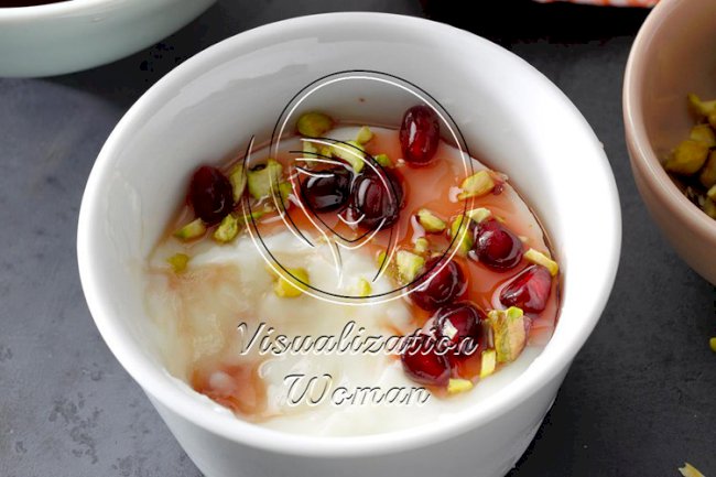 Israeli Malabi with Pomegranate Syrup