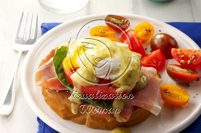 Italian Eggs Benedict with Pesto Hollandaise