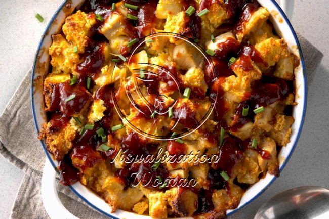 BBQ Chicken and Apple Bread Pudding