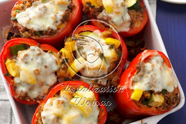 Vegetable & Beef Stuffed Red Peppers