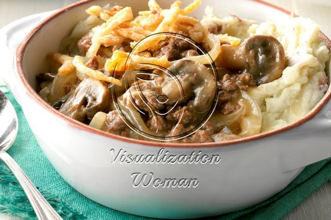 Beef and Mushrooms with Smashed Potatoes