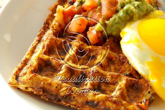 Spicy Hash Brown Waffles with Fried Eggs