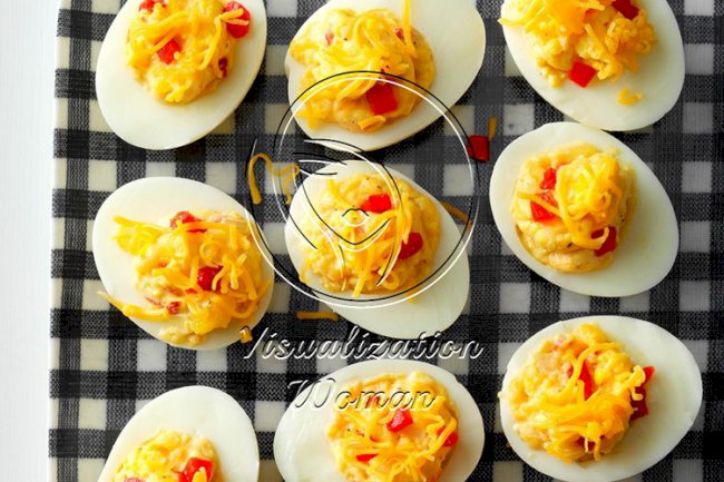 Sweet Onion Pimiento Cheese Deviled Eggs