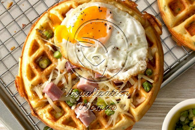 Savory Waffles with Asparagus, Gruyere and Onion