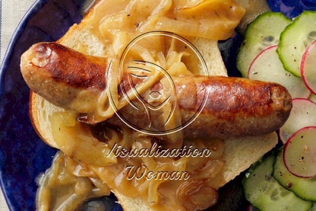 Open-Faced Bratwurst Sandwiches with Beer Gravy