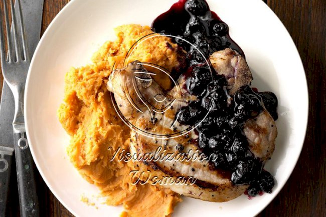 Blueberry Chops with Cinnamon Sweet Potatoes