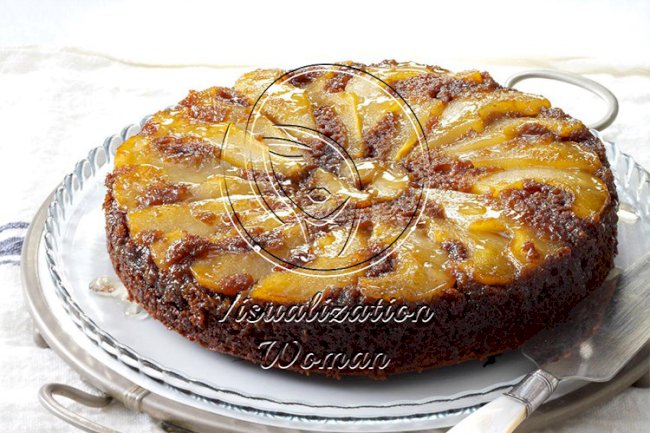 Upside-Down Pear Gingerbread Cake