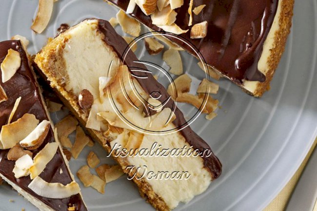 Chocolate-Glazed Coconut Almond Cheesecake