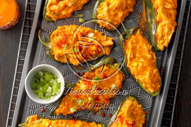 Buffalo Chicken Stuffed Poblano Peppers