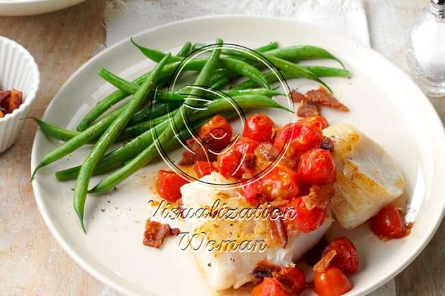 Cod with Bacon & Balsamic Tomatoes