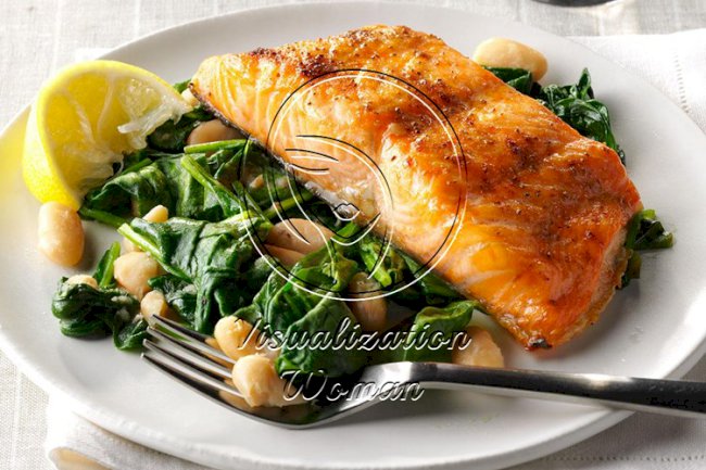 Salmon with Spinach & White Beans