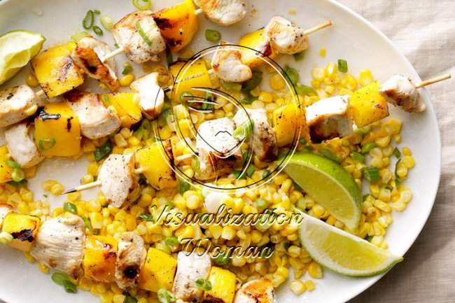 Grilled Chicken and Mango Skewers