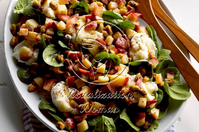 Warm Apple & Pistachio Spinach Salad
