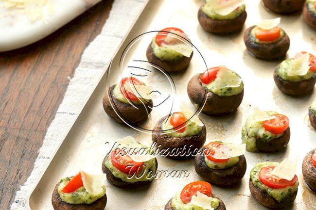 Stuffed Asiago-Basil Mushrooms