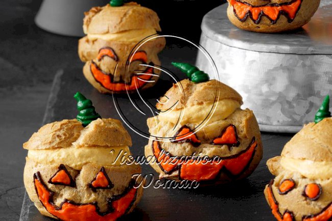 Jack-o’-Lantern Cream Puffs