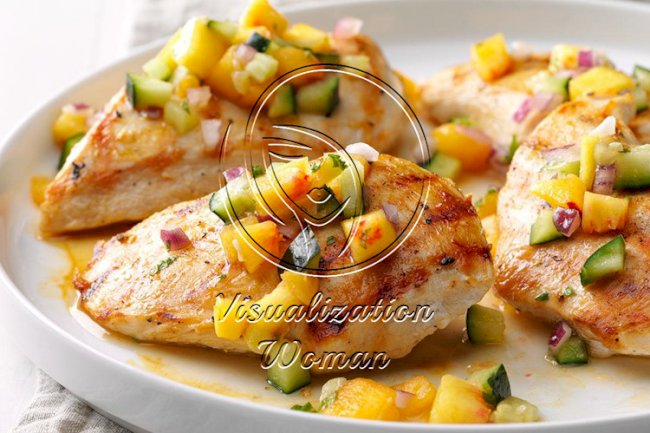 Chicken with Peach-Cucumber Salsa