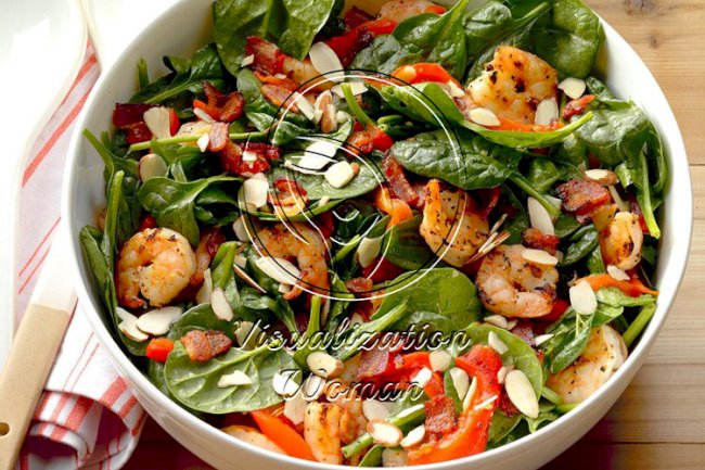 Shrimp and Spinach Salad with Hot Bacon Dressing