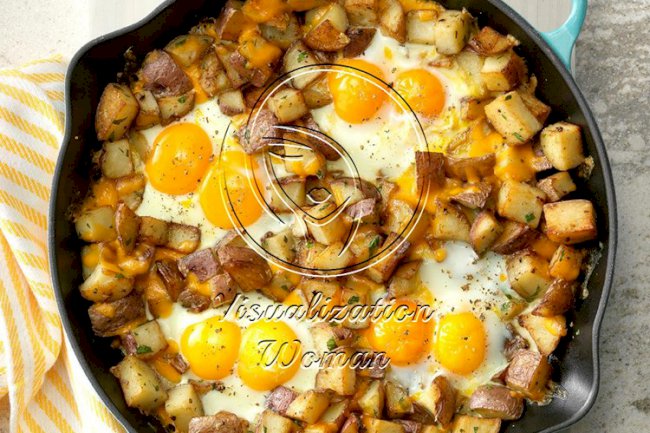 Baked Cheddar Eggs & Potatoes