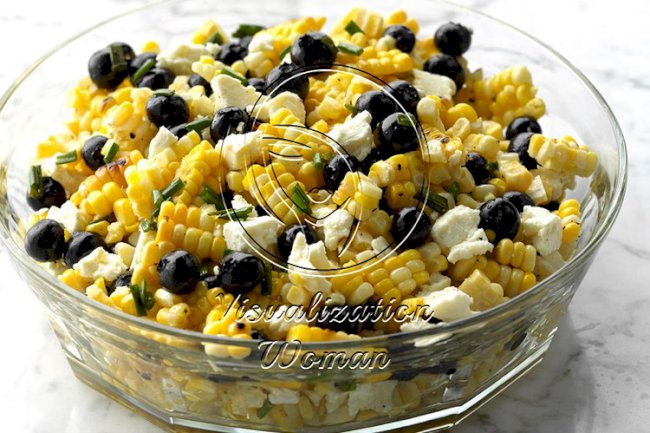White Balsamic Blueberry, Corn and Feta Salad
