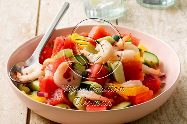 Watermelon Shrimp Salad