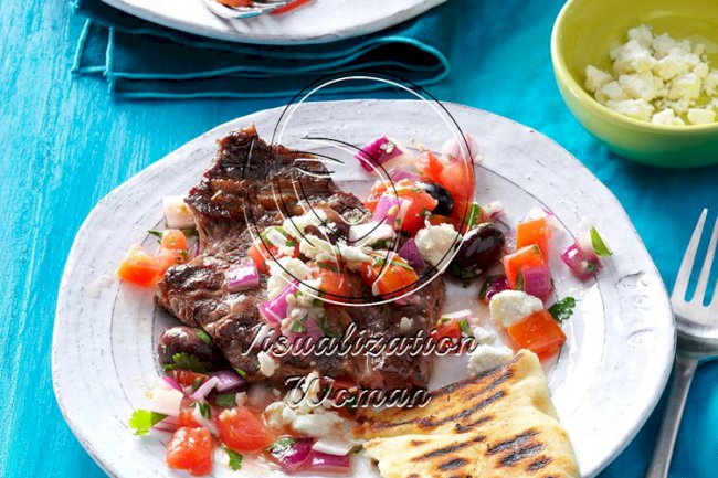 Grilled Steaks with Greek Relish
