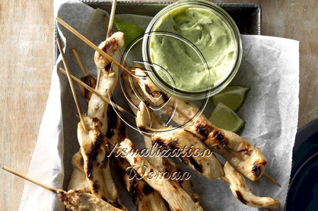 Chicken Skewers with Cool Avocado Sauce