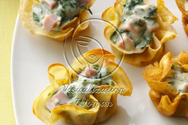 Ham-Spinach Crepe Cups