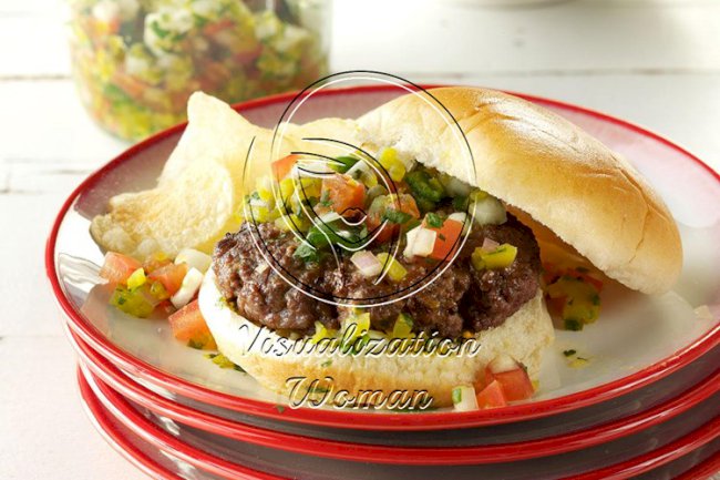 Burgers with Spicy Dill Salsa