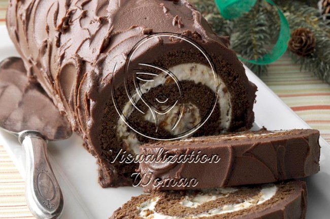 Chocolate Cake Roll with Praline Filling