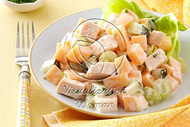 Cantaloupe Chicken Salad with Yogurt Chive Dressing