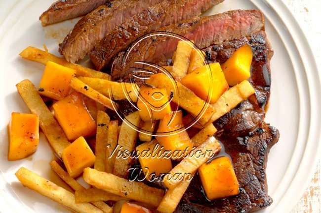 Triple-Citrus Steaks with Jicama and Mango