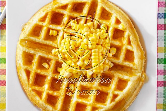 Corn Fritter Waffles with Spicy Maple Syrup