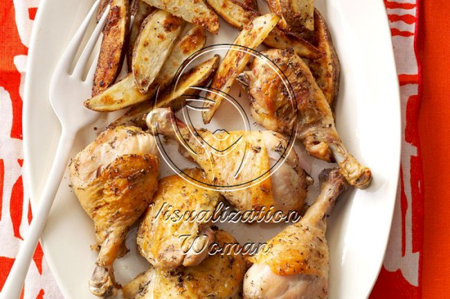 Roasted Chicken with Potato Wedges