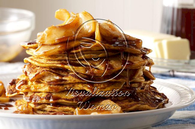 Pumpkin Pancakes with Cinnamon-Apple Topping