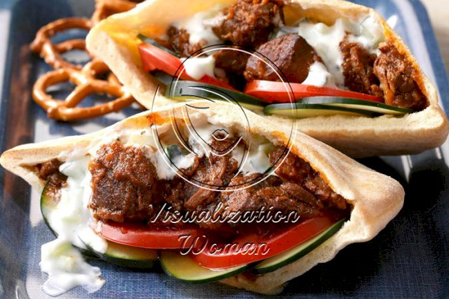 Pressure-Cooker Lamb Pitas with Yogurt Sauce
