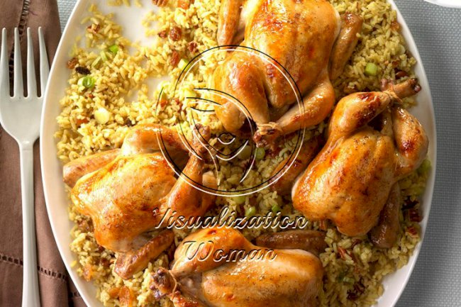 Glazed Cornish Hens with Pecan-Rice Stuffing