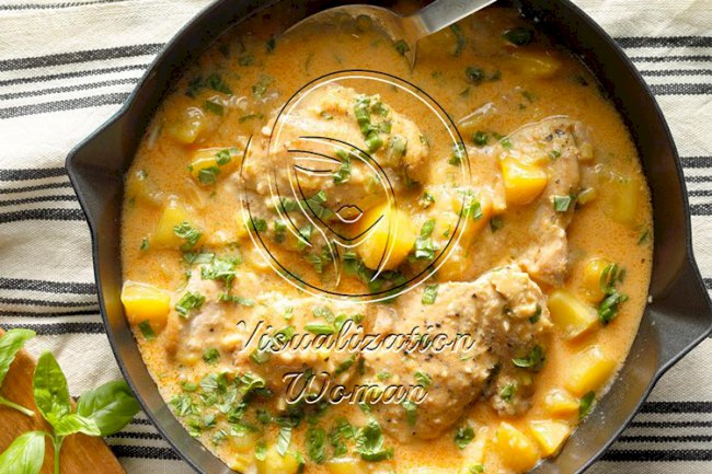 Mango Chicken Thighs with Basil-Coconut Sauce