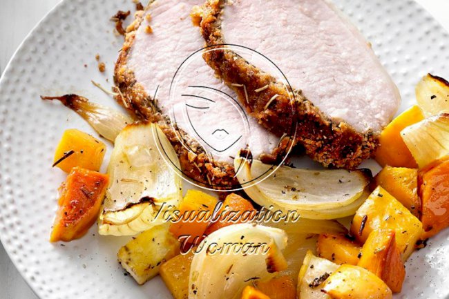 Crumb-Crusted Pork Roast with Root Vegetables